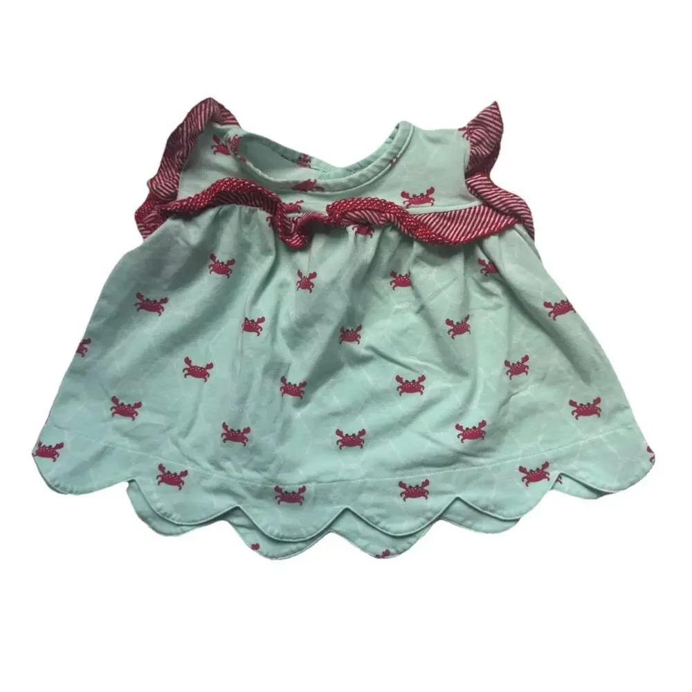 Ishtex Baby Girl Crab Print Scallop Hem Top 6M + RuffleButts Bow